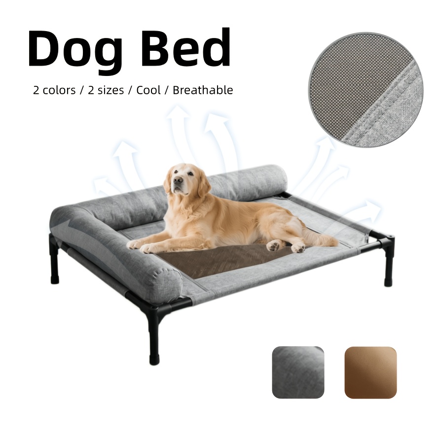 pet products bolster dog cot cooling indoor outdoor elevated cot hammock dog bed washable mesh   raised metal frame medium 31 4 23 6in brown grey