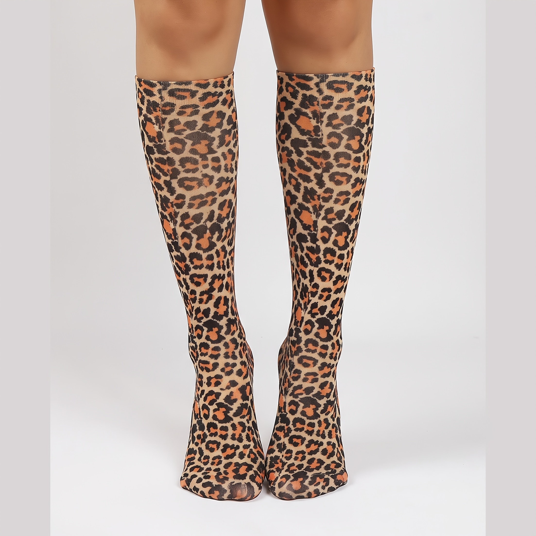TEMU 1 Paire de Chaussettes Longues Femme Imprimé Léopard, Chaussettes Imprimées Aléatoires pour Femme, Chaussettes