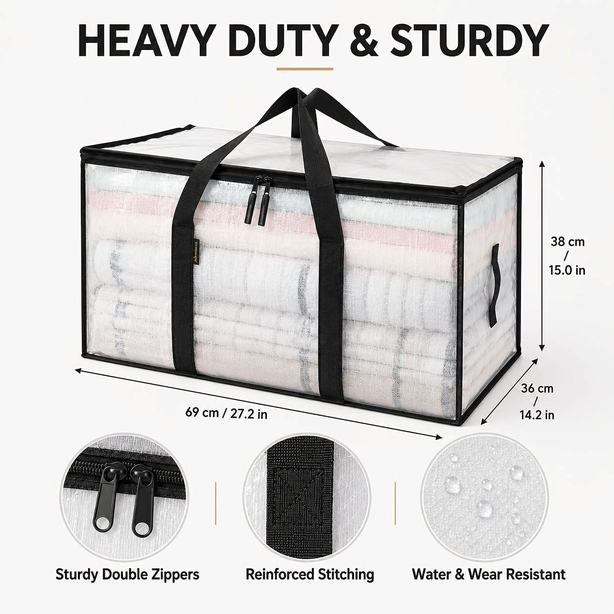 6-Pack Heavy-Duty Oversized Moving Bags with Reinforced Handles, Snap-Close Buckle Lids, Plastic Storage Totes for Clothes and Quilts