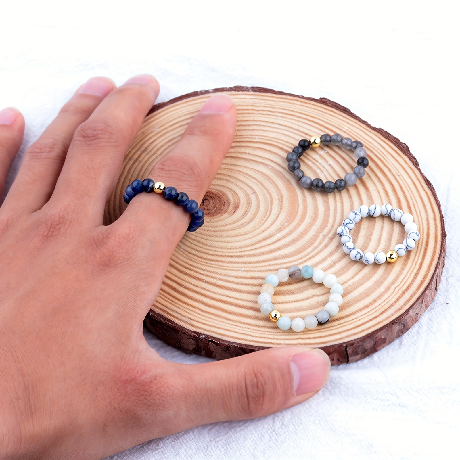 4Mm Lapis Lazuli Expandable Adjustable Luxury Fashion Ring