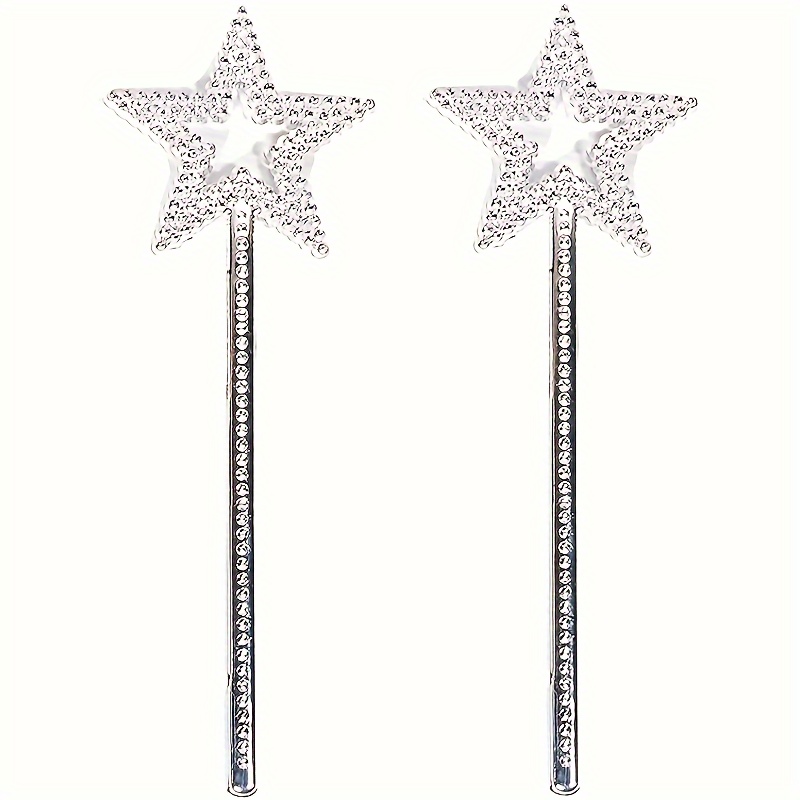 

2pcs Silvery Star Wands, Magic Wands, Sparkling Plastic Party Favors, No Power Required, For Birthday, Wedding, Valentine's Day, Easter Gifts