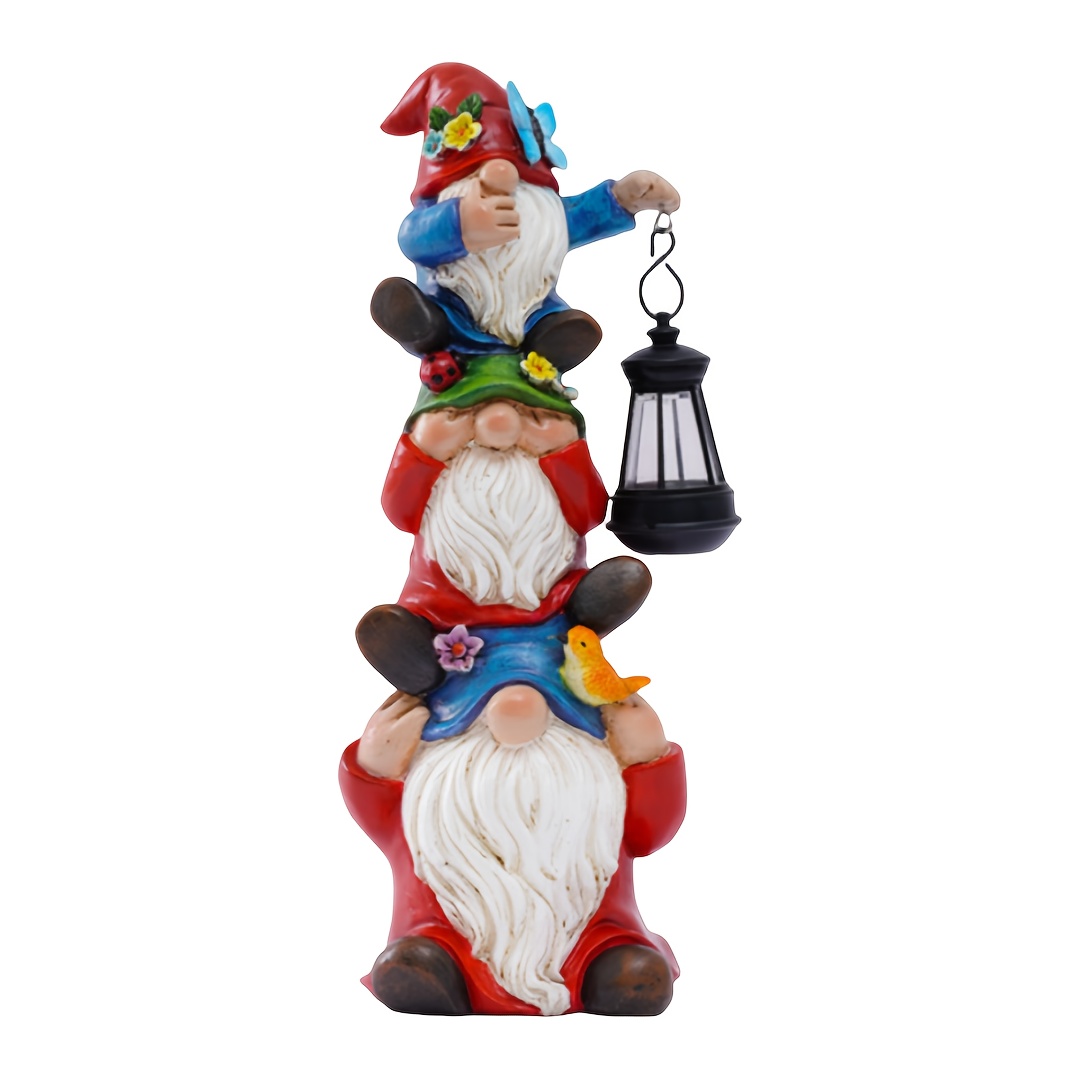 TEMU Christmas Outdoor Garden Solar Statue Lights, Christmas Garden Statues, Resin Garden Solar Triple Stack Elf Statue Light, Outdoor Funny Triple