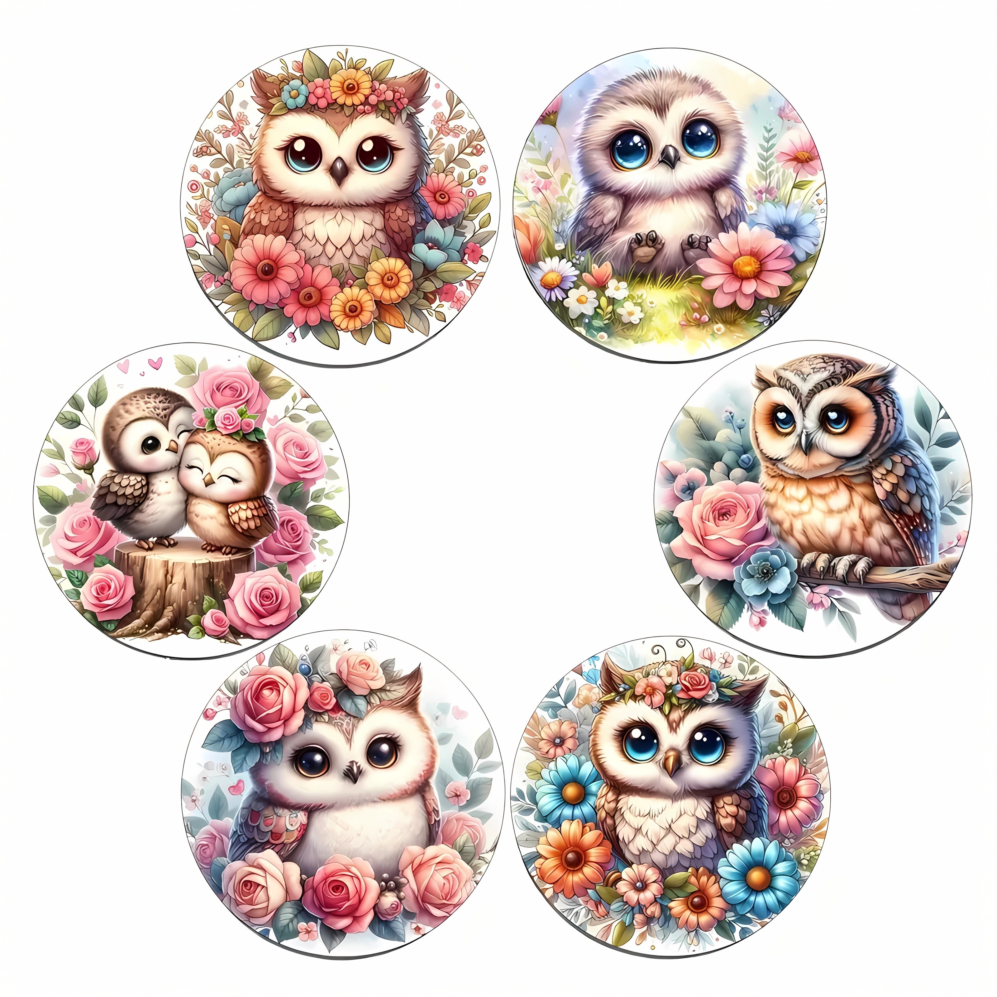 

6-piece Wooden Owl-design Coaster Set - Fun Housewarming Gift - Coasters As Presents - Living Room Decor (wood) 9.91x9.91 Cm/3.9x3.9 In