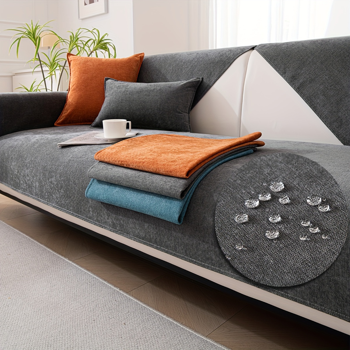Solid Color Waterproof Chenille Sofa Cover Universal Seasons Temu