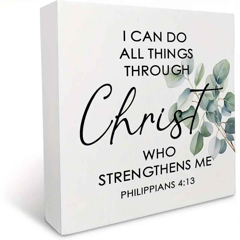 TEMU 1 Plaque en PVC chrétienne - " faire tout par le " Philippiens 4:13, décoration de biblique, plaque religieuse en PVC durable, lettrage cursif