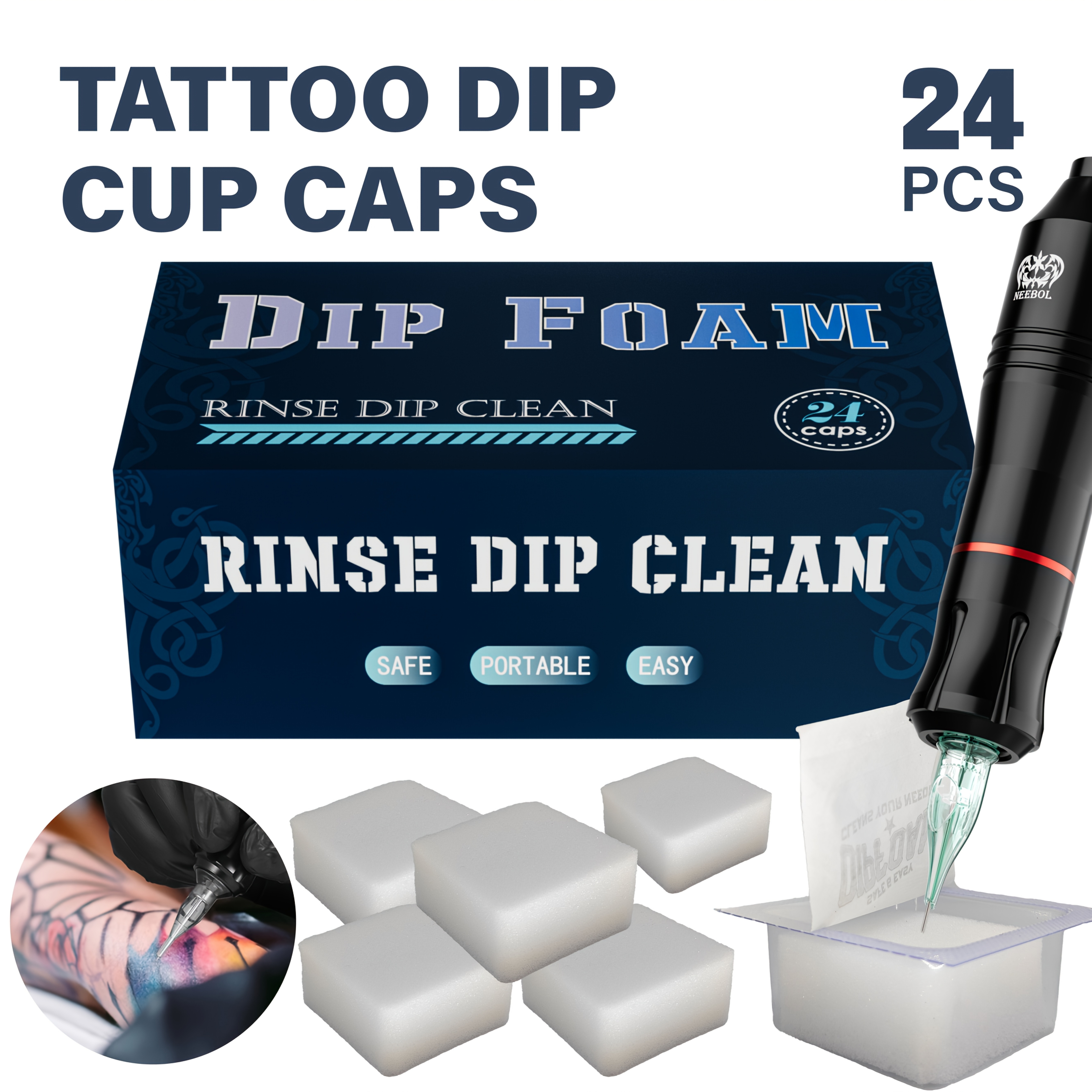 

24pcs, Neebol Tattoo Dip , Tattoo Disposable Dip Foam Caps Cups Cleaning For Needle And Tip Dip Cartridge Dip Foam Cleaning Cup Tattoo Clean Supplies, Makeup Valentine's Day Gift