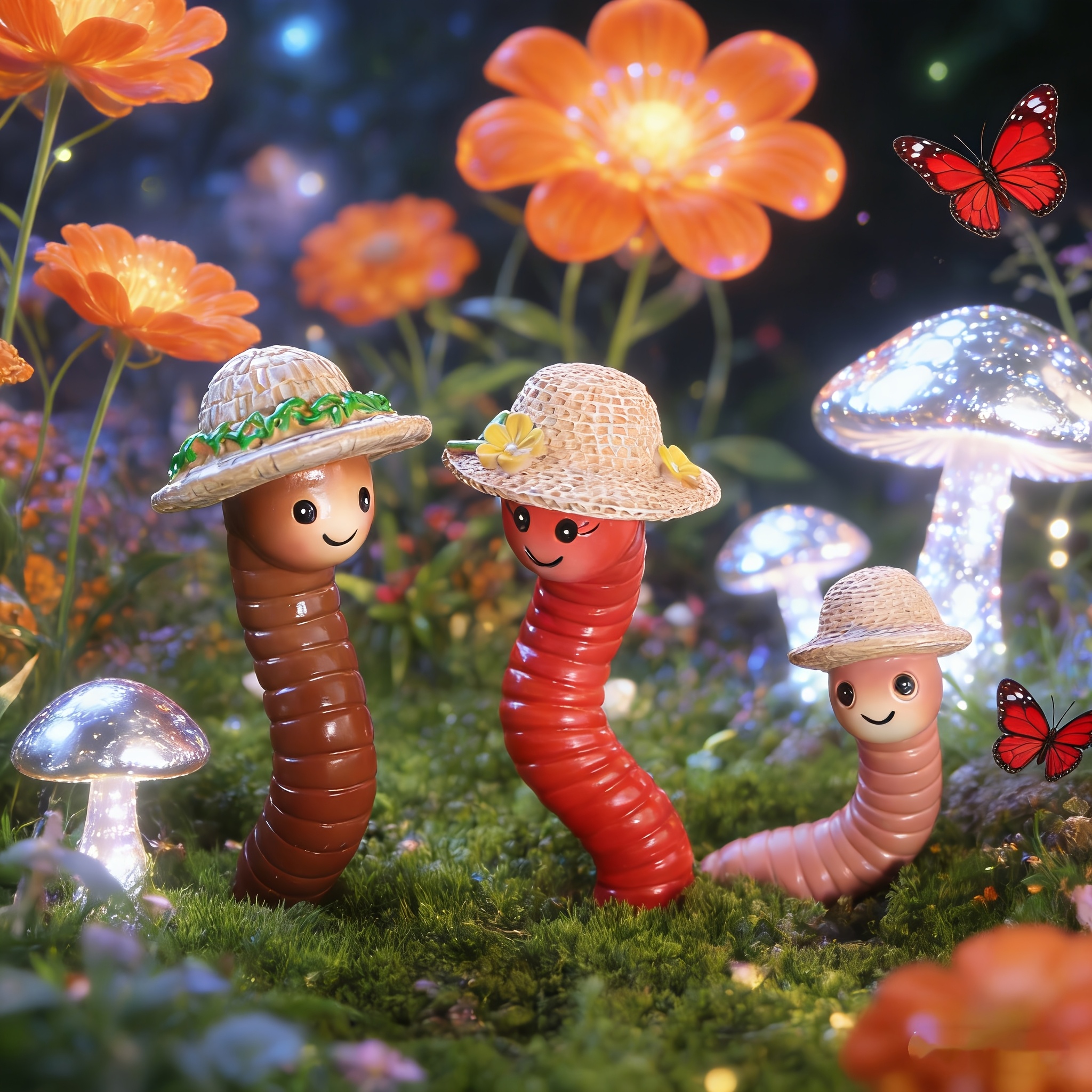 Image of 3pcs Adorable Family With Straw Hats Garden Planters - 3d Resin Miniature Landscape Statues, Decorations With An , Suitable For Patios, Lawns, Flower Pots, And Outdoor Ornaments