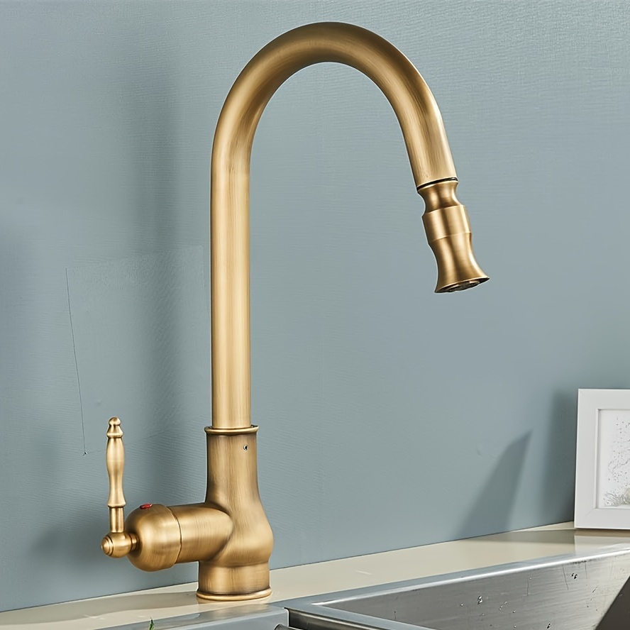 Vintage Pull-out Faucet, Hot And Cold Water For Home Kitchen Sink, Extendable All-copper Design