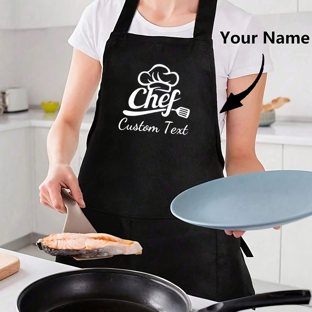 E-shop 1 Stück Personalisierte Unisex-Polyester-Schürze mit Chef-Element-Druck, zwischen Lang oder Kurz, Geeignet für Kellner, Friseure,
