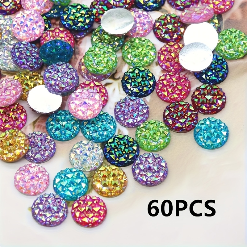 2d Flat - 60pcs .2cm/0.47in Round Flat Bottom Mineral Convex Surface Jewelry Additions Random Color