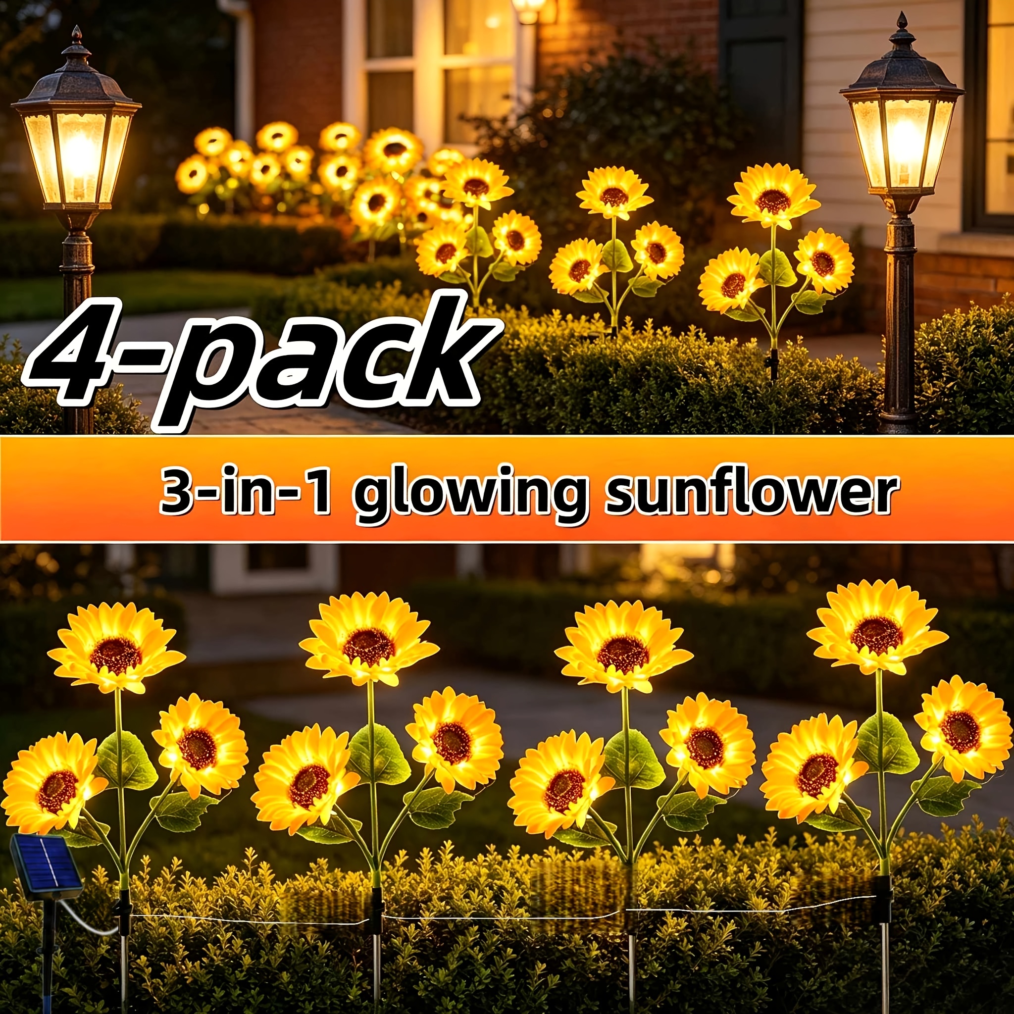 TEMU 4/8pcs Sunflower Flower Lights, Solar Led Patio Light, Summer Solar Camping Light, Yellow Flower Decoration, Ip44 Rating, Suitable For Patio,