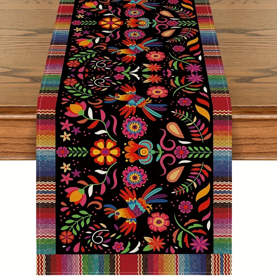 

Floral Table Runner - 100% Polyester Woven Table Top Decor, Colorful Stripe Pattern, Rectangular Shape, Vibrant Flower Design For Dining & Kitchen - 13"x72" (1 Piece)