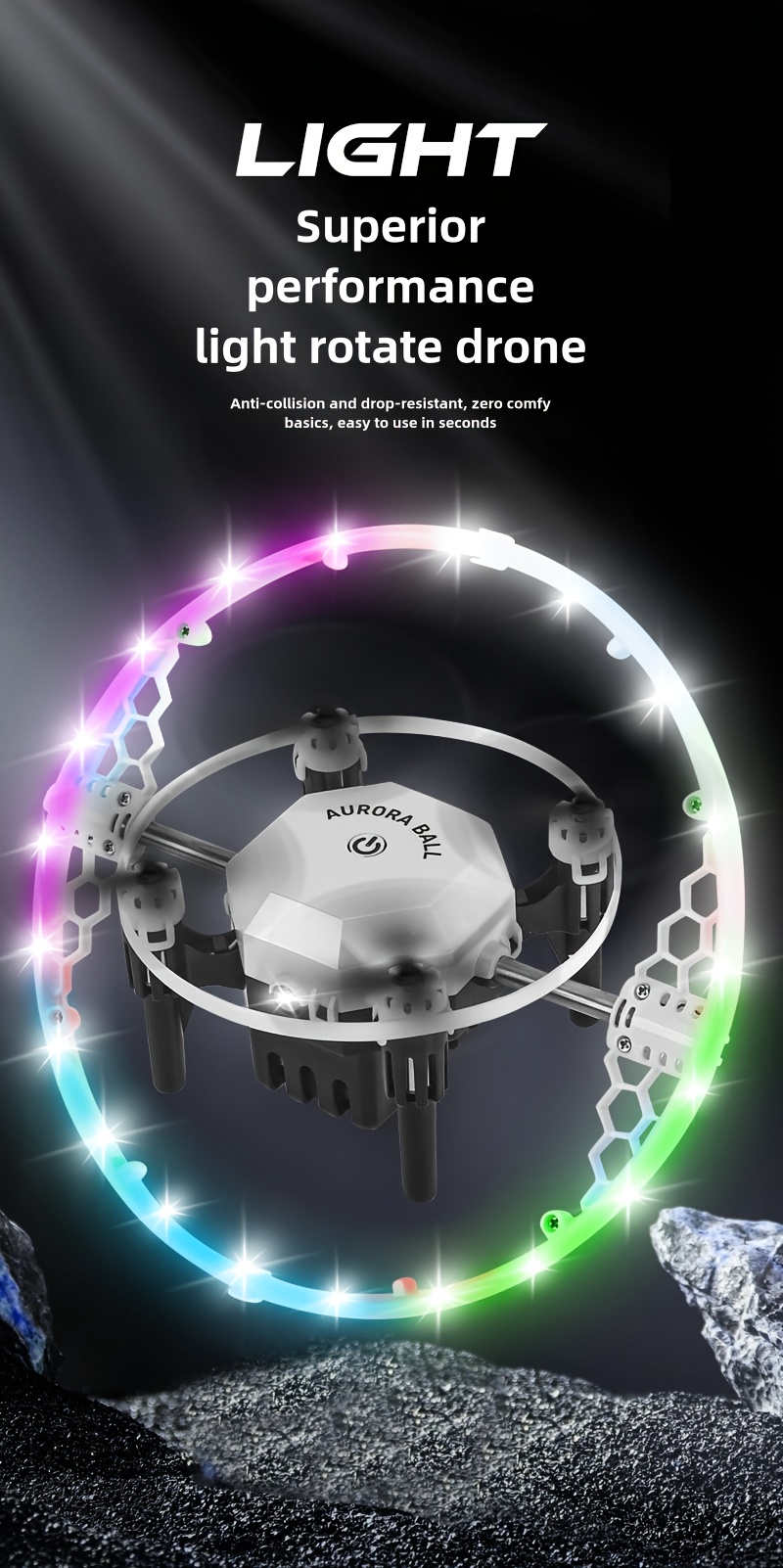2.4G RC Mini Drone, Includes 2 Batteries, 360° Aurora Sphere Stunt Flips, Dazzling LED Lights, Auto-hover Altitude Hold, Headless Mode, One-key Takeoff/landing. Perfect Beginner-friendly Toy Or Gift.