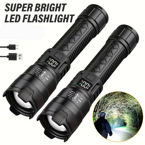 rechargeable high power total of 1 flashlight 1 usb charging cable with zoom spotlight function long range work light suitable for camping hunting hiking emergency