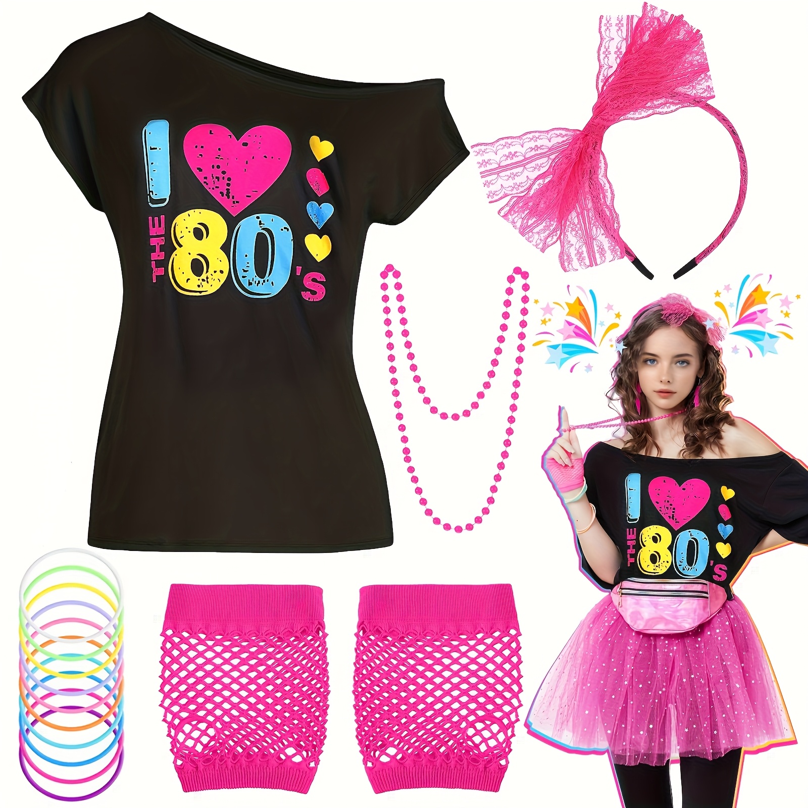 1980s retro style costume accessories set including 80s t Temu