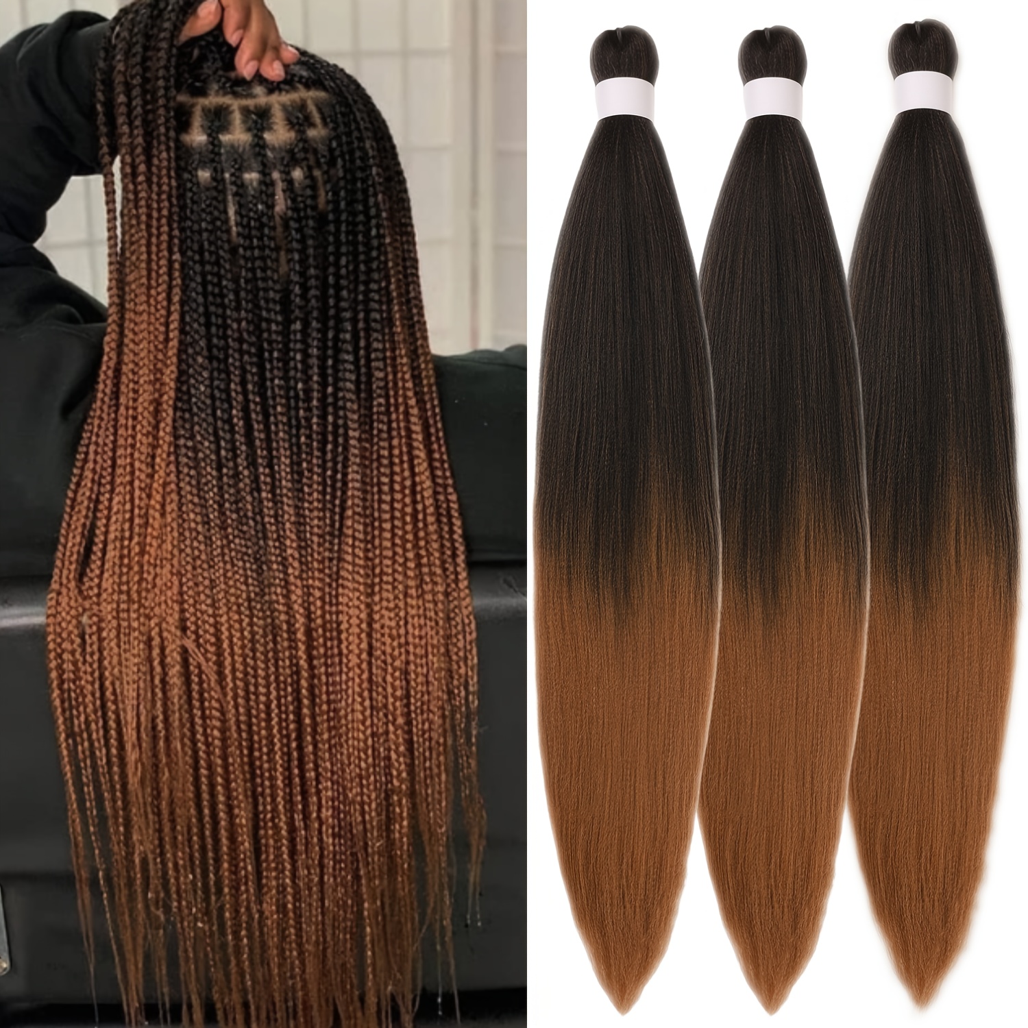 3pcs pre stretched   straight low temperature fiber synthetic hair colored braiding hair extensions 26 inch basics style for women details 3