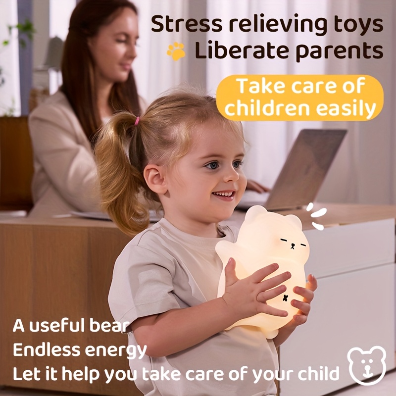 snoring bear   breathable night light for anxiety stress relax meditation lamp with   adjustable brightness usb rechargeable bedside sleep aid for kids adults calming gift bear bedroom decor Product details 3