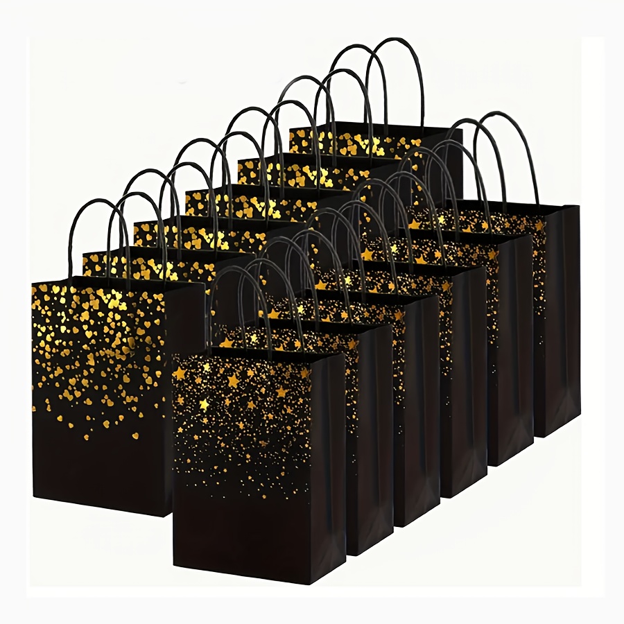 

10pcs Sacs Cadeaux Étoile d' Noir et Doré avec Poignées, 21x15x8cm - Idéaux pour Noël, Anniversaire, Mariage, Décorations de Fête Nuptiale et Emballage de Cadeaux