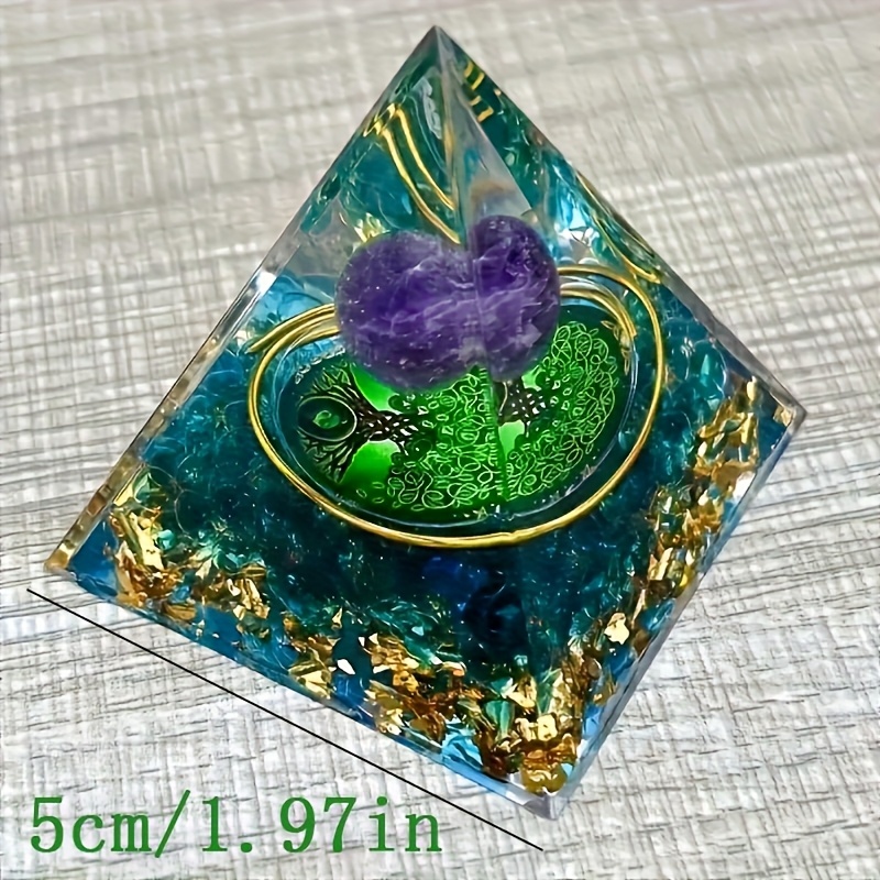 1pc Crushed Stone Resin Pyramid, Handmade Crafts For Home And Office Decoration