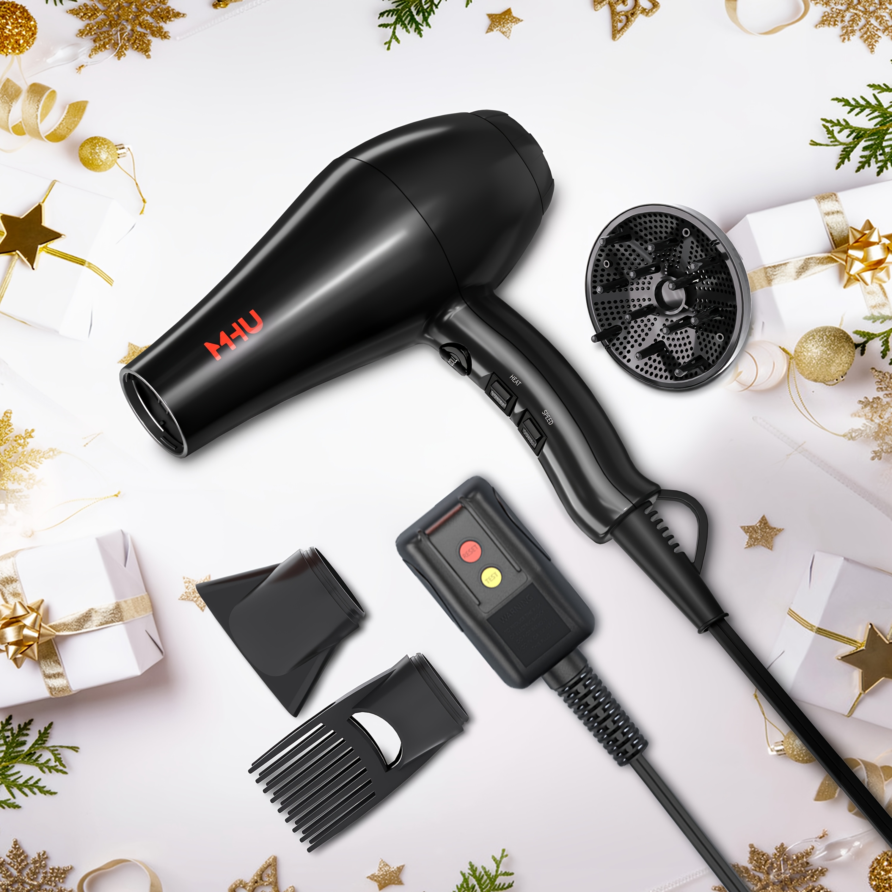 TEMU Performance de Salon à : Sèche-Cheveux Ionique Infrarouge avec 3 Accessoires - Prêt pour un Cadeau de Saint-Valentin