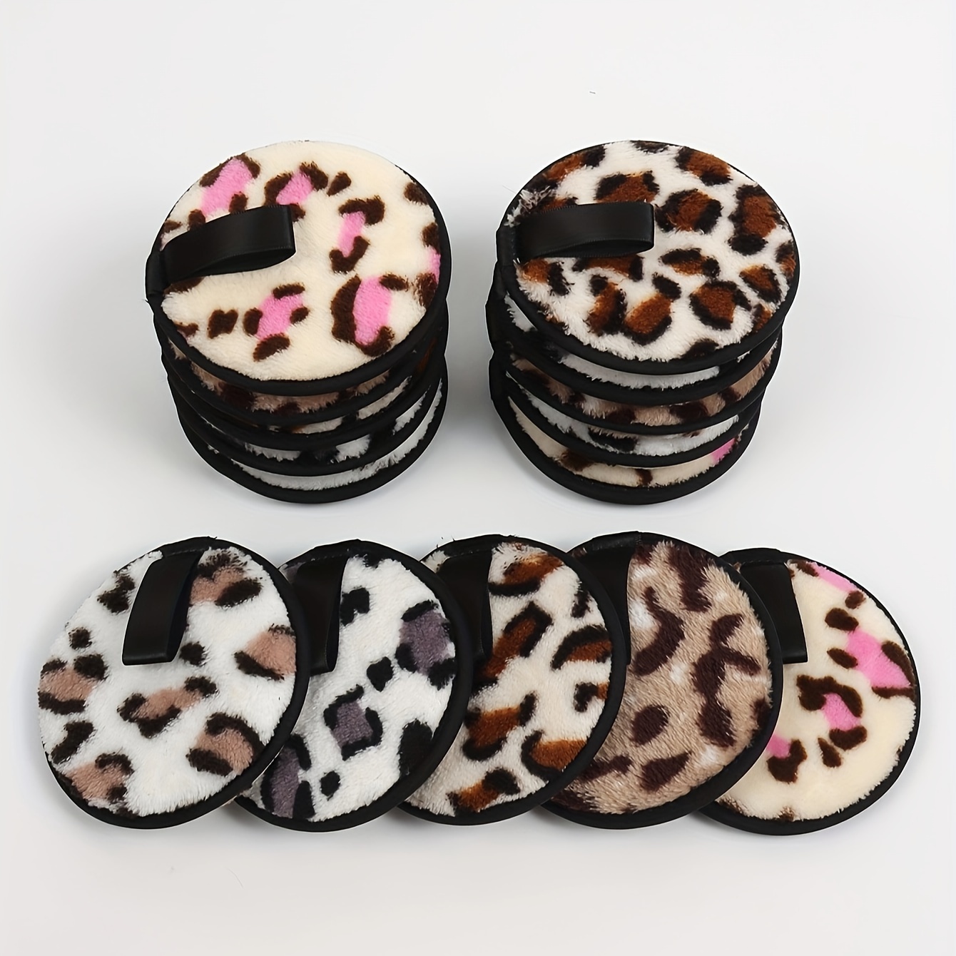 

5-15 Pack Leopard Print Reusable Double-sided Facial Cleansing , Unscented Chemical-free Beauty Blenders For Makeup Removal, Shower, Types - Unisex-adult