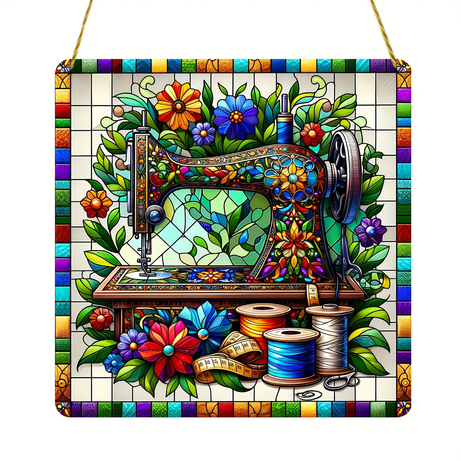 

Vintage Sewing Machine Suncatcher - Colorful Acrylic Window Hanging, 8x8 Inches - Perfect Gift For Tailors & Women Friends, Ideal For Living Room Decor Sewing Room Decor