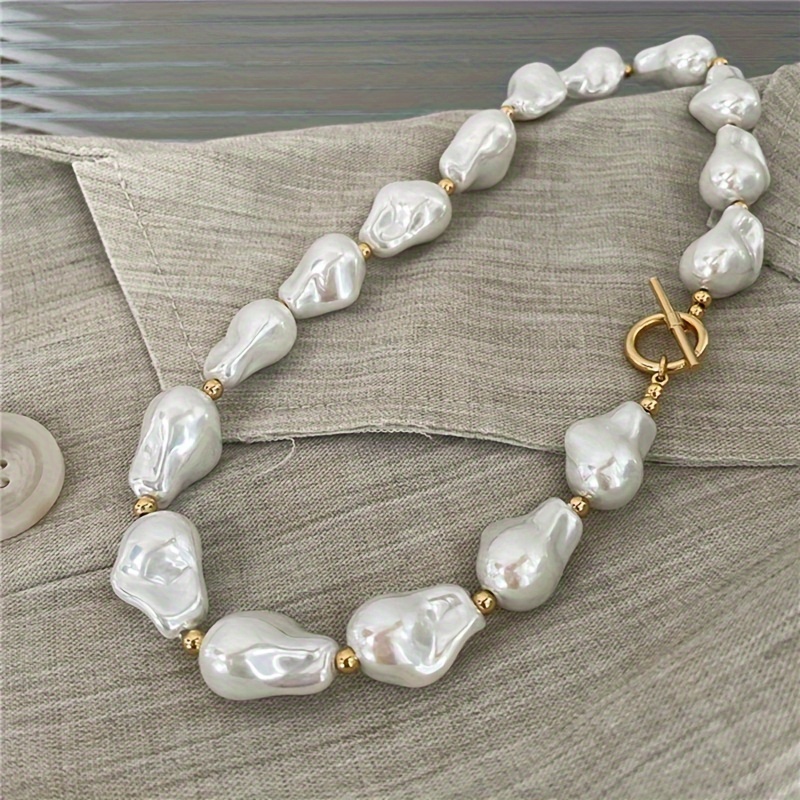 

Baroque-style Irregular Resin Pearl Necklace For Women, Ot Clasp, Elegant Vacation Accessory, Versatile Daily Wear, All-season Fit - 1pc