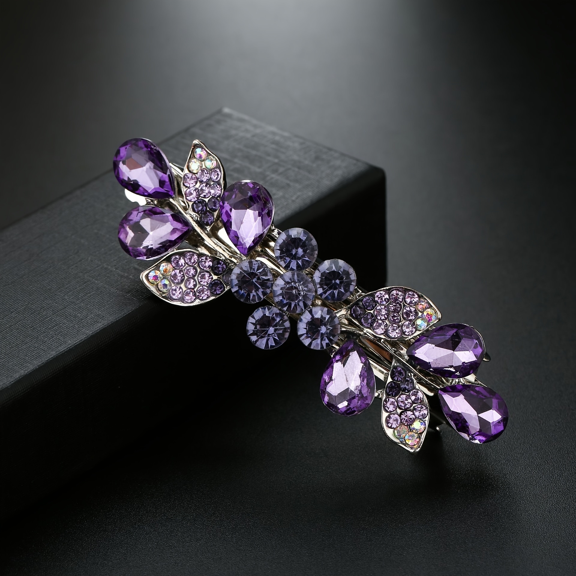 TEMU Pinza para el Cabello Elegante de Cristal Grande y Estrás - Broche de de Aleación Chic, Diseño de Flor de Gemas Multicolor para de Caballo