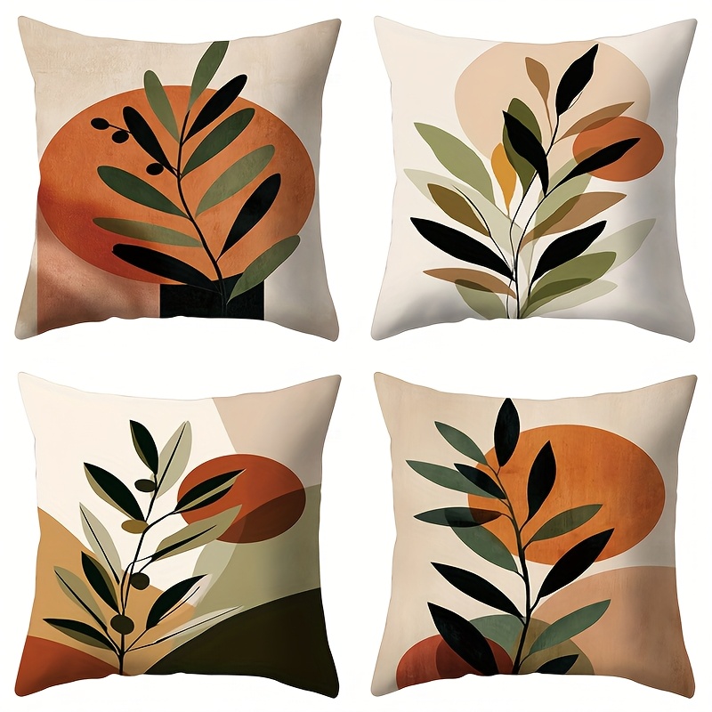 TEMU 4pcs, , Abstract Leaf And Circle Pattern, Warm And Comfortable, Beautiful And Practical, 17.72 Inches * 17.72 Inches, Suitable For Home Sofa