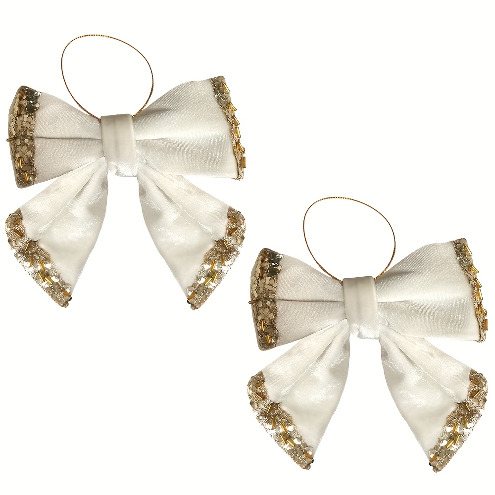 TEMU 2pcs Luxury Wide Velvet Bows - Pre-made Bow Shaped Christmas Tree & Wreath Decorations Suitable For Christmas, New Year, Wedding, Birthday Party
