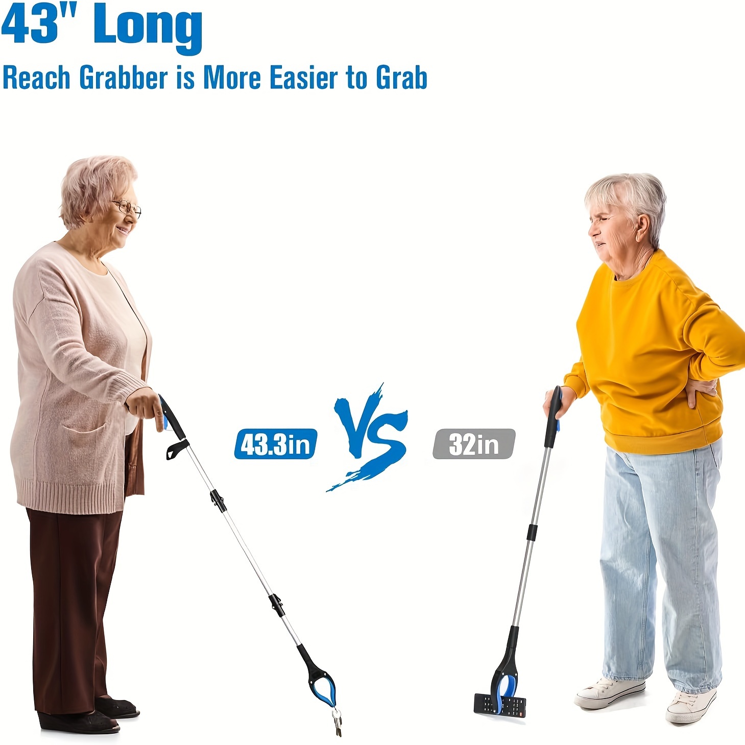 [Extra Long Grabber Tool] 1pc 43" Extra Long Grabber Tool with Rotating Jaw and Magnets, Heavy Duty Foldable Reacher Pickup Tool for Elderly - No Battery Needed