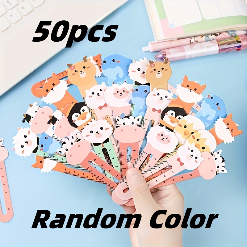 TEMU 50pcs Of Cute Cartoon Animal Bookmarks And Rulers, Innovative Design, As Bookmarks And Rulers, Clear Printing, Assorted Styles, Ideal Gifts For