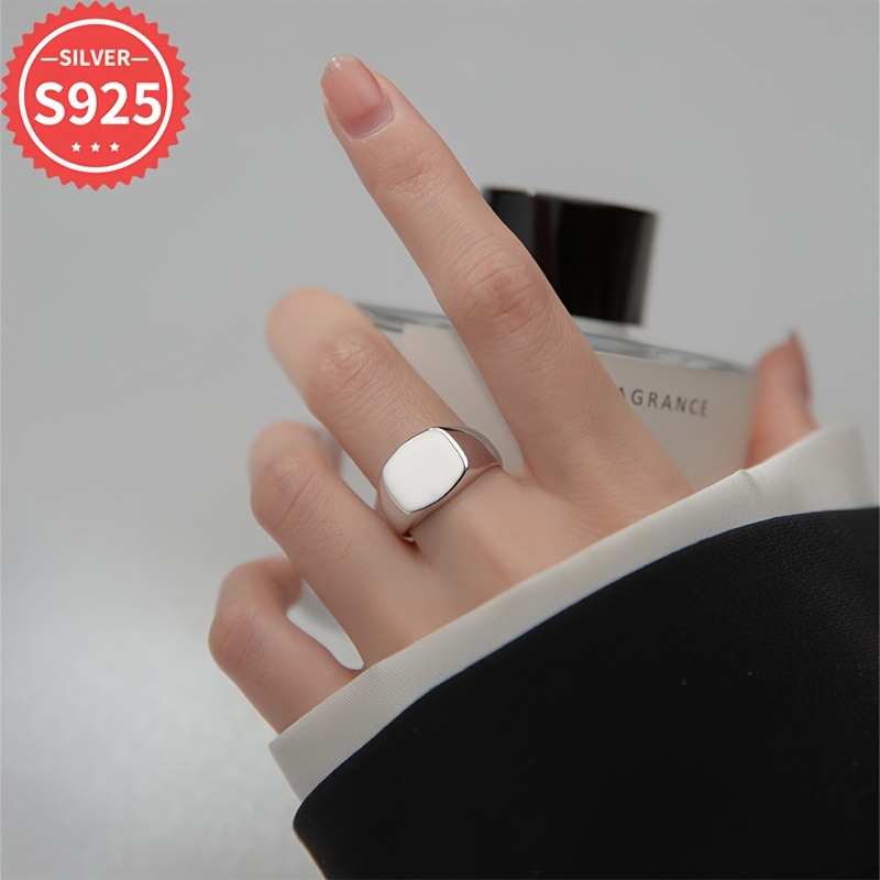 

Elegant Simple 925 Sterling Silver Ring For Men And Women - Hypoallergenic Adjustable Open Band Geometric Oval Signet - Unisex , Party Accessory, Christmas Gift - Compatible 3.7g