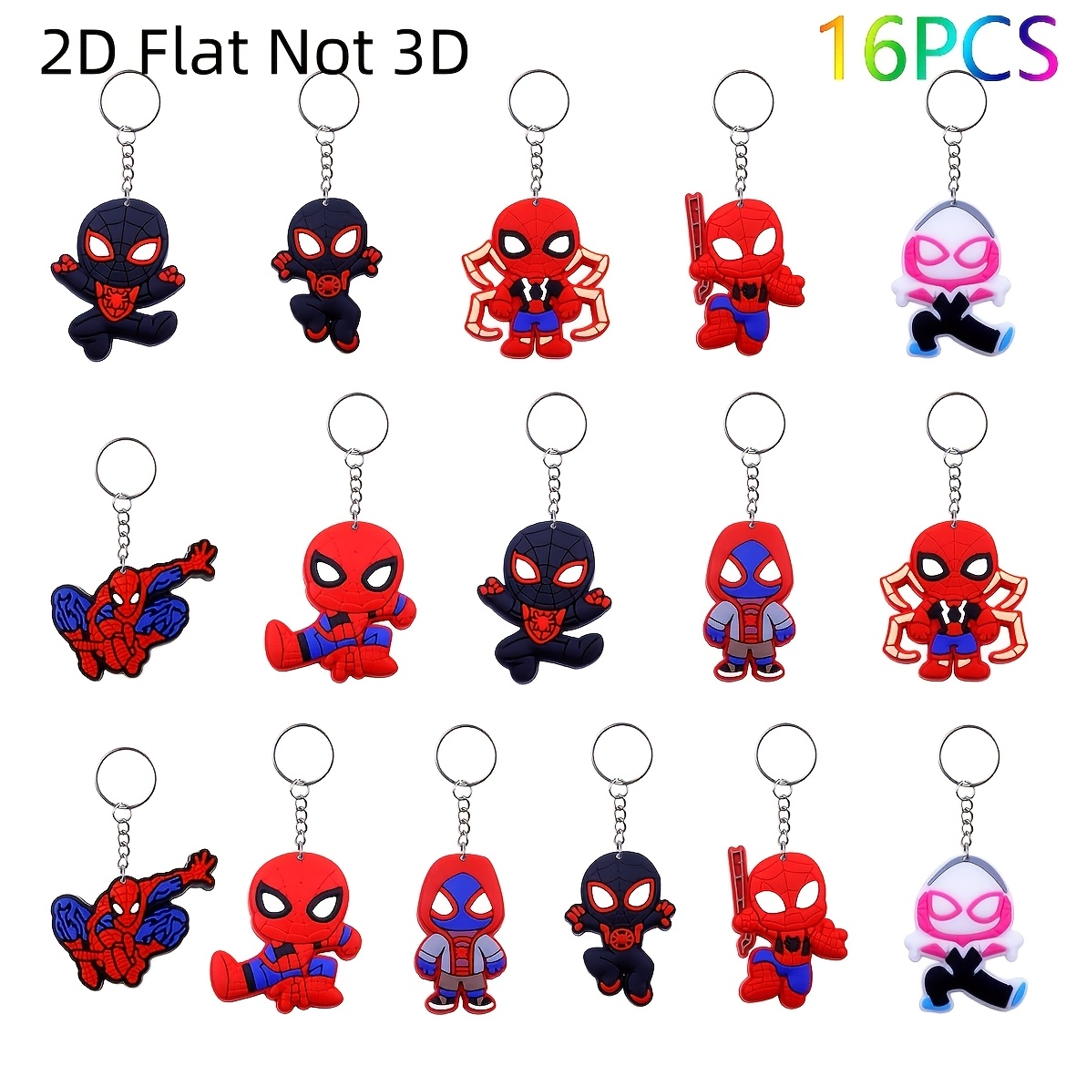 E-shop 2D Flach, 16-teiliges Marvel Serie Schlüsselanhänger Cartoon Anhänger, 2D Flach Modisches Paar-- Auto-Accessoire, Perfektes Geschenk für Fans,
