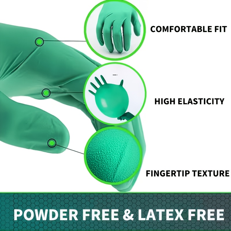 Mănuși de nitril verde închis, potrivite pentru tatuaje, manichiură, curățarea bucătăriei și a băii. Fără pudră, fără latex, reutilizabile și potrivite pentru toate sezoanele