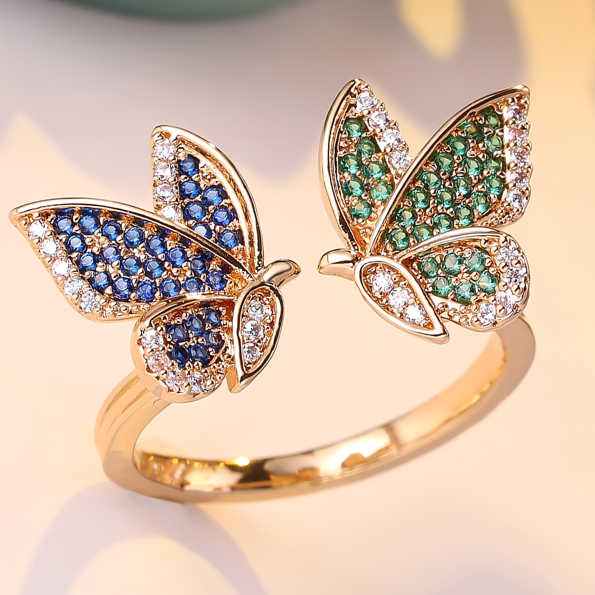 ANGOL Butterfly Open Ring, Two-Tone Color Block, Unisex Fashion