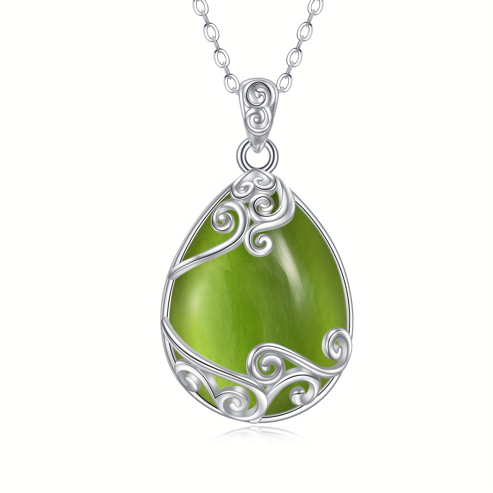 

925 Sterling Silver Peridot Teardrop Necklace Green Filigree Pendant Necklace Stone Peridot Necklace Jewelry Gifts For Women