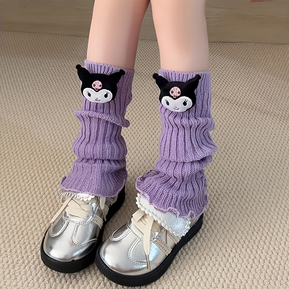Image of [authorized] 1 Pair Cartoon Women's Socks - Cute Knee-high Short Socks With Kuromi Melody Decorations, Hand Wash Or , Purple Black White Pink