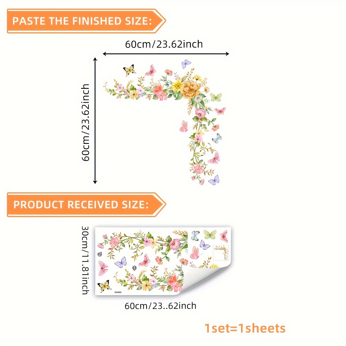 *60cm Creative Floral Wall Sticker For Bedroom, Living Room, And Door Frame Decoration, Self-adhesive, Ms6451-zy