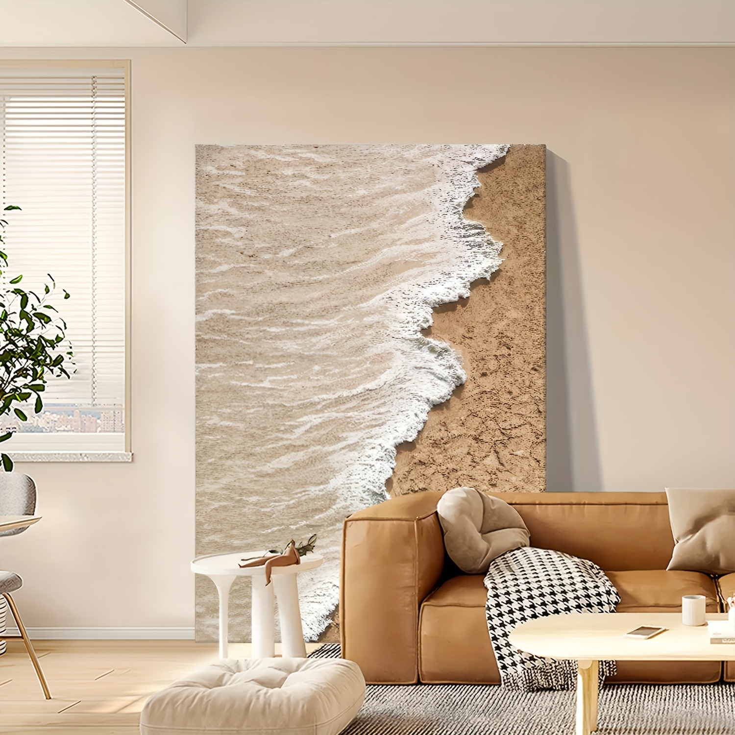 

breeze And Waves" - Minimalist Wabi-sabi Wall Art, Luxe Floor Painting For Modern Home Decor