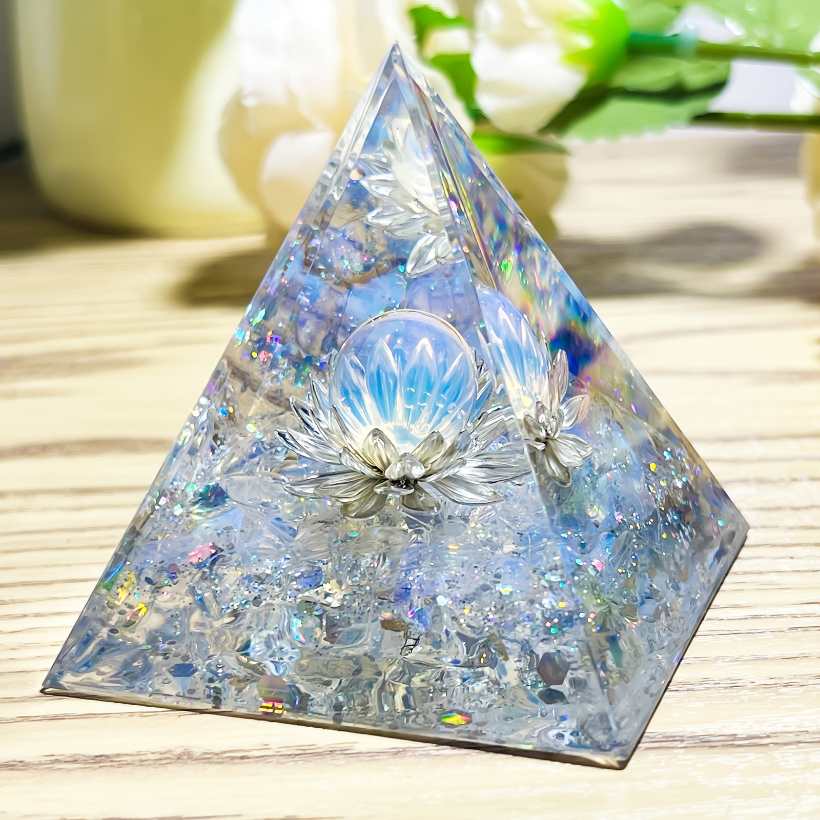 

1pc Natural Gemstone Crystal Pyramid Ornament, Decorative Collectible Figurine With Design