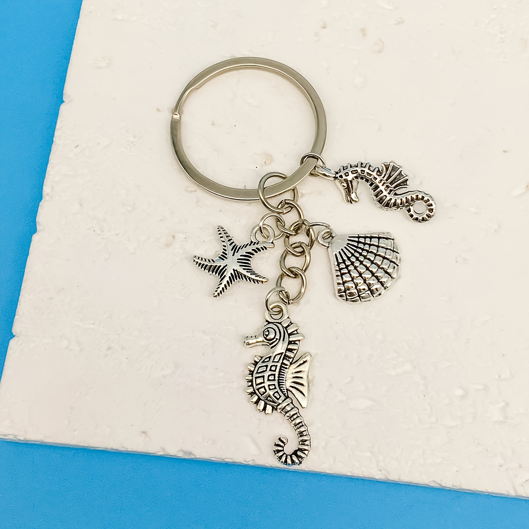 Aquatic Treasure, Chic Sea Keychain - Starfish, Shells & | Alloy Metal Key Ring For Beach Enthusiasts