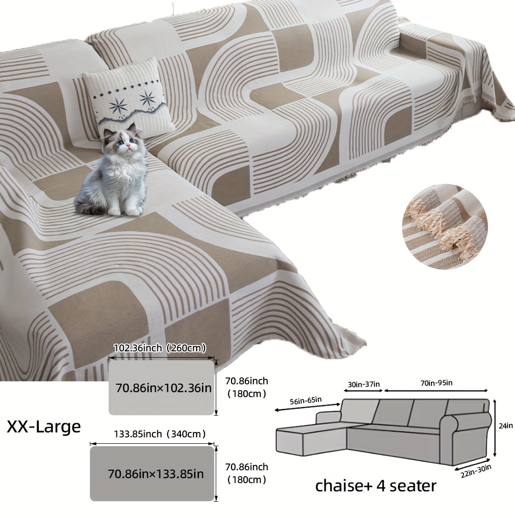 TEMU 2pcs Chenille Fabric Chaise Lounge Sofa Cover, One-piece Full Coverage Sofa Protector, Universal Sofa Slipcover, Machine Washable, Pet-friendly,