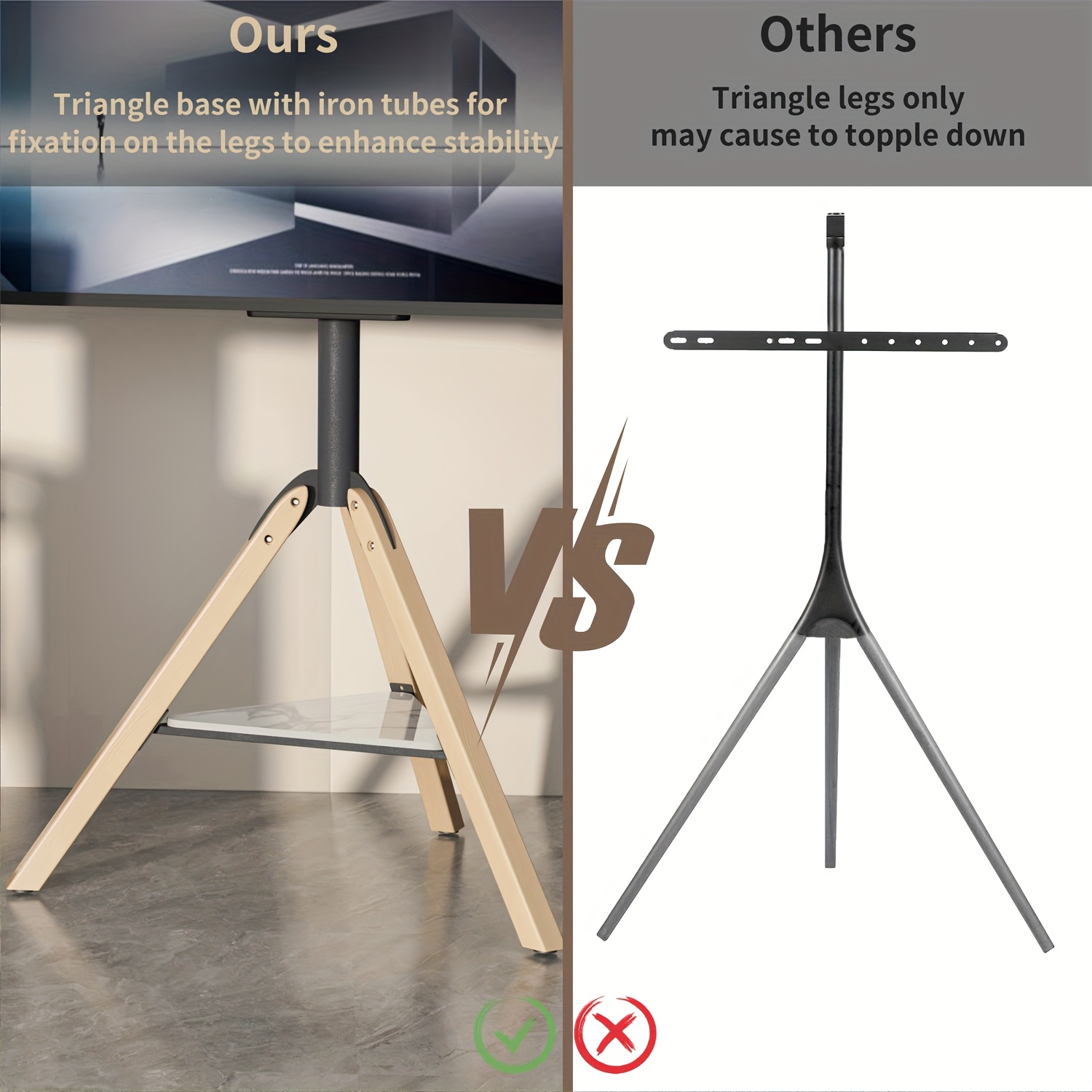 AESOME Universal Swivel Tripod Easel TV Stand for 40-75 Inch LED LCD Screen Height Adjustable Studio TV Display Stand with Sintered Stone Shelf for Bedroom, Living Room Max Load 88lbs, 600*400mm