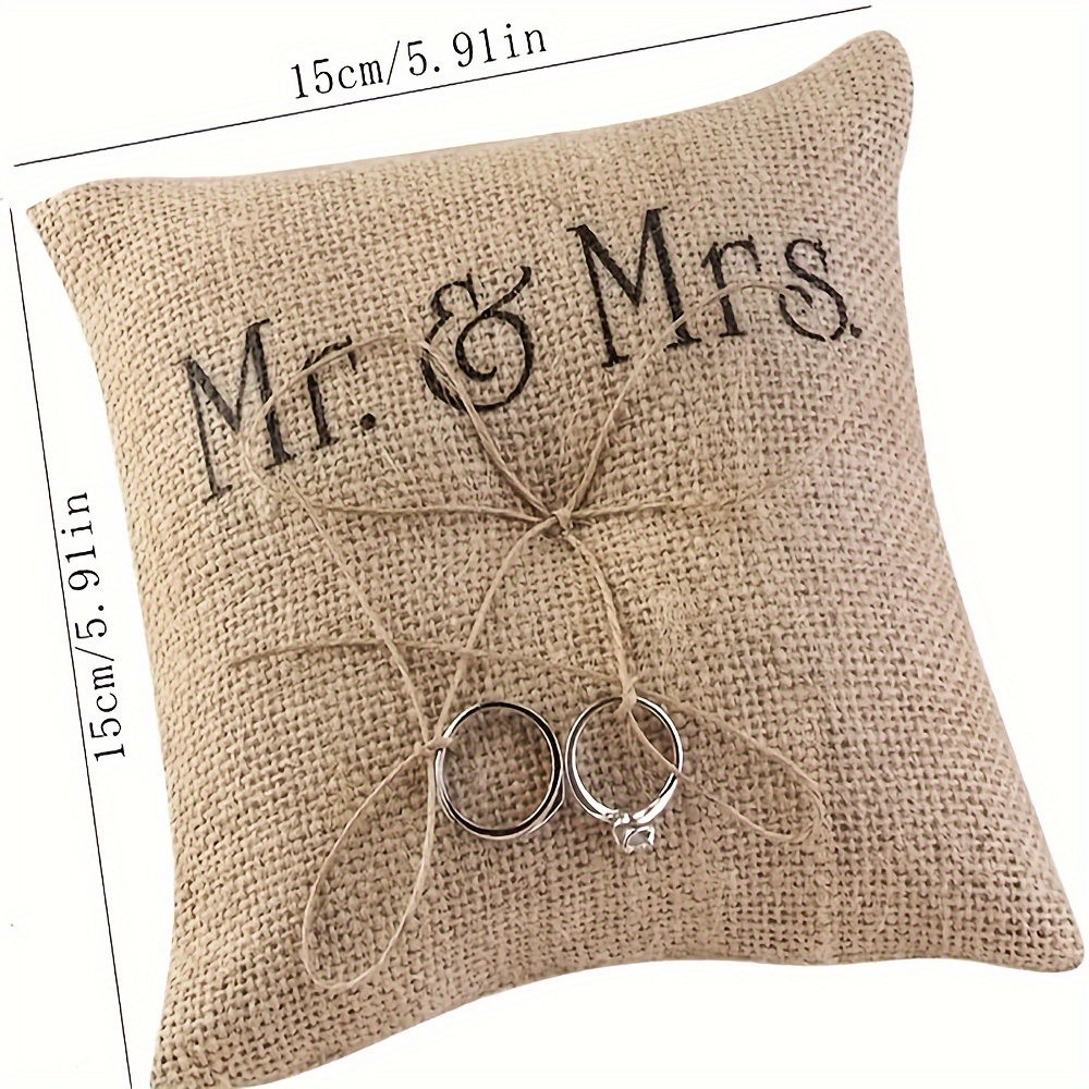 rustic burlap wedding ring bearer pillow mr. mrs. decorative