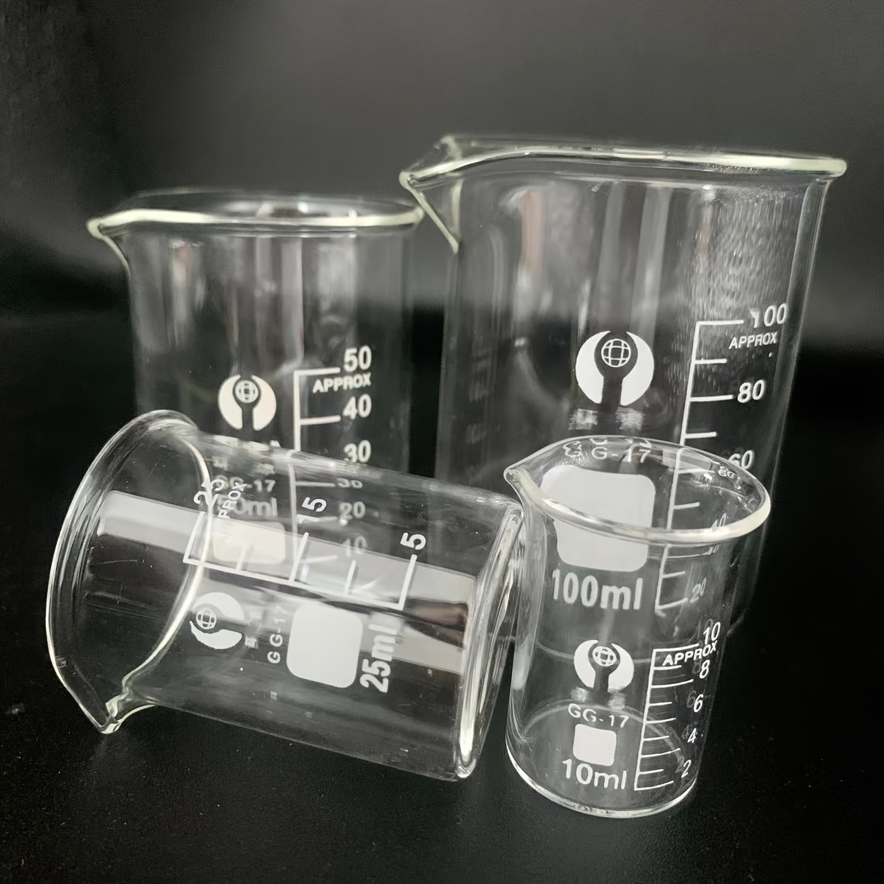 Image of 1 Set 10ml 50ml 100ml Beakers Glass Beakers High Temperature Resistant Transparent High Borosilicate Beakers Graduated Measuring Cups Lab Equipment