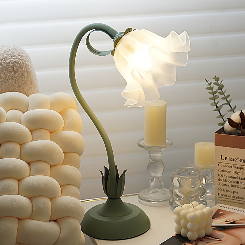

1pc, American Style Flower Table Lamp, Bedroom Study Desk Lighting Fixture, Green Plant Vine Design, Flexible Gooseneck, Rustic Metal & Plastic, Creative Romantic Diy Gift, Home Decor Lamp