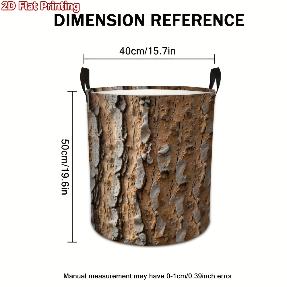 TEMU 1 Bark Texture Dirty Laundry Basket - Large Round Foldable Laundry Hamper With Sturdy Handles, Beige/brown/gray/ Tree Trunk Design, Minimalist