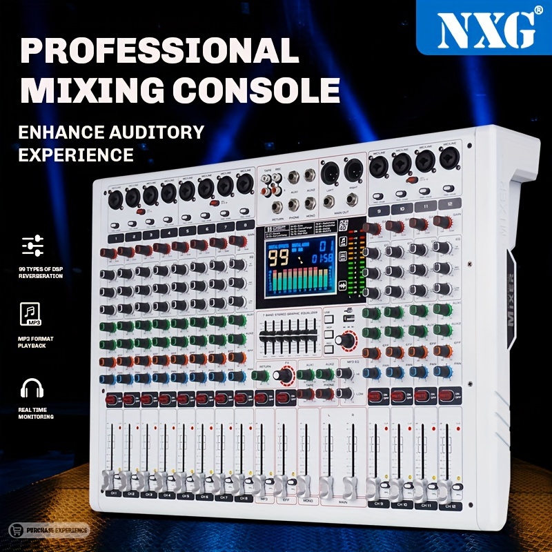  GF12 12-Channel Professional Audio Mixer Sound Board DJ Controller with USB MP3  /Capture, Large Display Screen, Built-in Recording &   Effects, Dual Group Output Suitable for Weddings,  , Computer Input