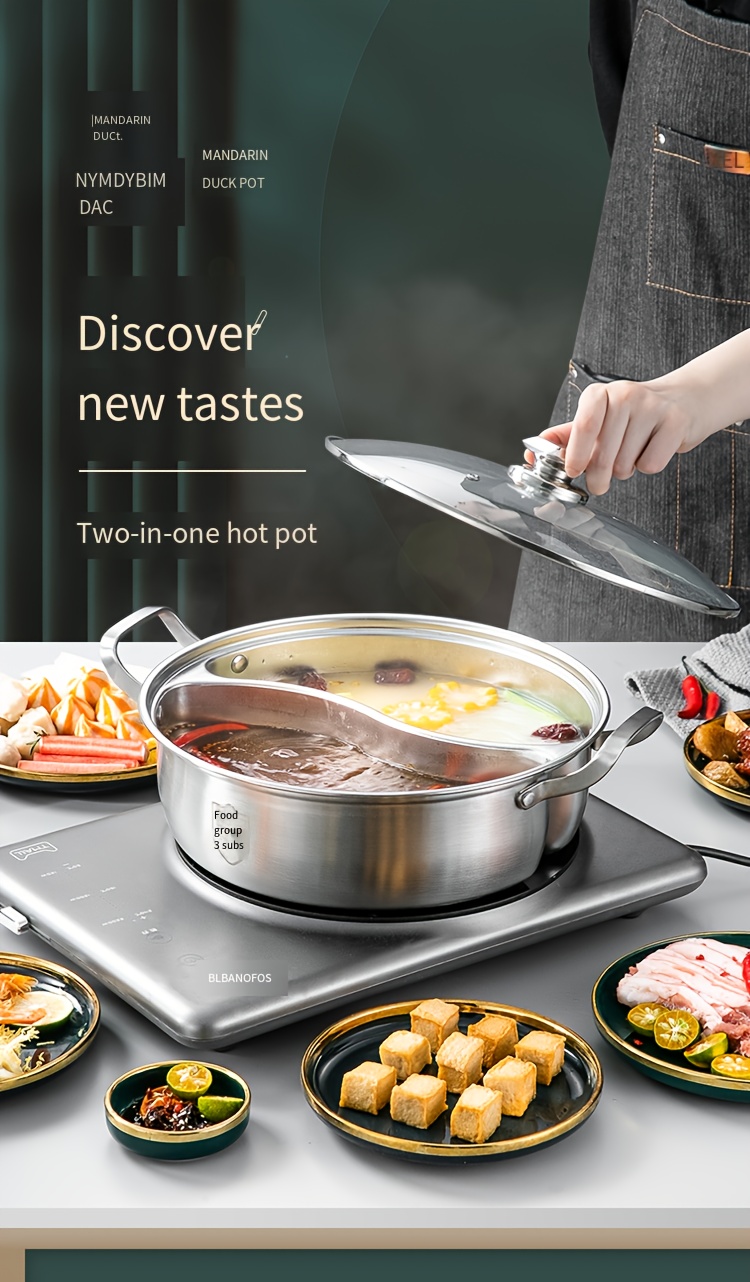 dual flavor   hot pot sus 316 antibacterial stainless steel thickened seamless   design non tainting soup   compatible with gas and induction stovetops details 1